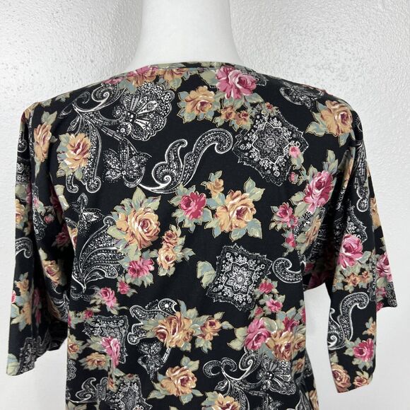 LA Intimates Dress Women Small Black Floral Short Sleeve Maxi Pockets Sleepwear - Picture 14 of 16